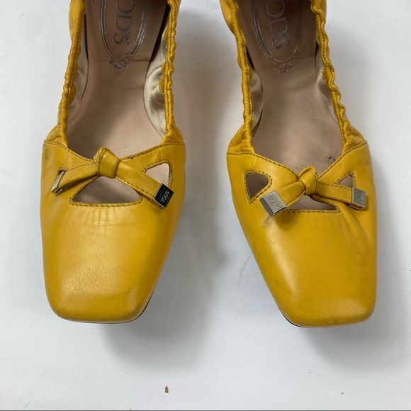 TODS Foldable Yellow Leather Ballet Flats 38/ 8 - Picture 4 of 9